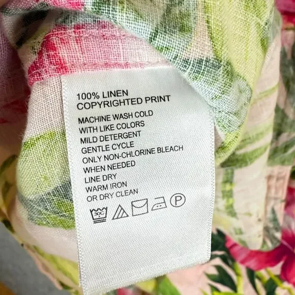 Tommy Bahama Linen Grand Villa L/S Shirt Malibu Peach Hibiscus Orchids NWT $128